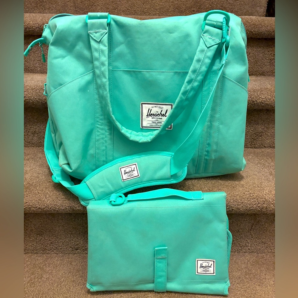 Hershel Diaper Bag - Mint Green - Includes change pad and tons of storage!